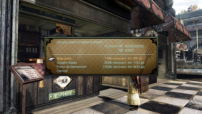 After battles you can heal your self by eating in restaurants or use potions. Bon appetit!